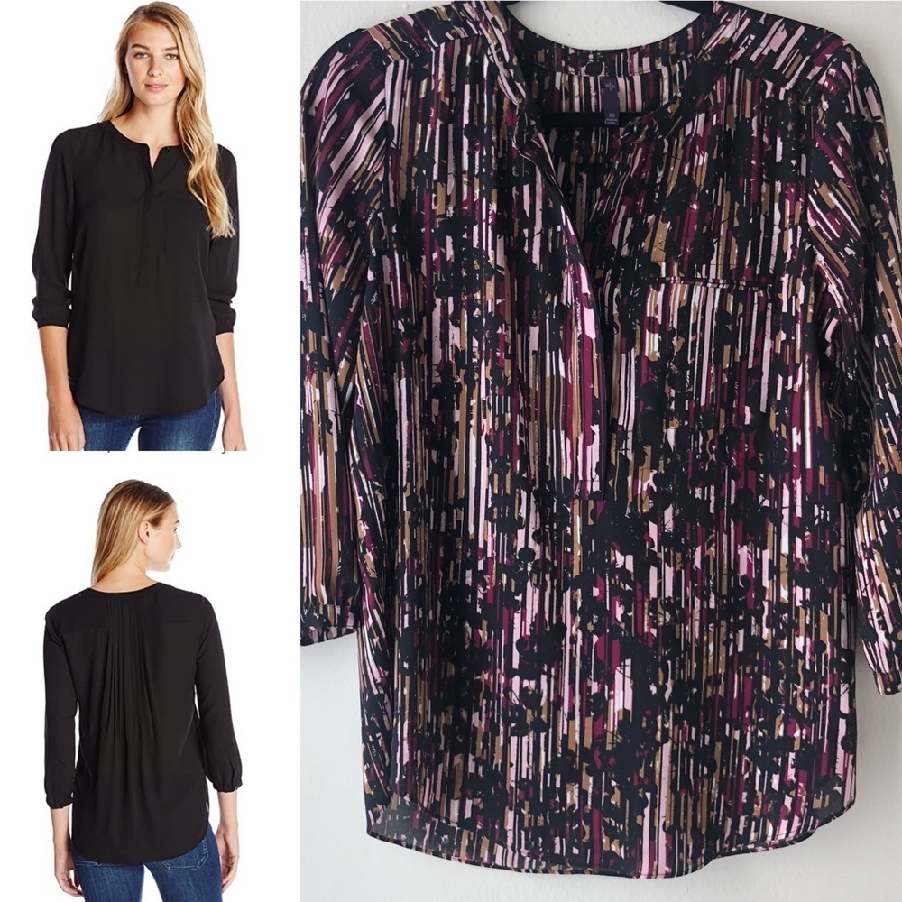 🛍4/$25! NYDJ 3/4 Sleeve Henley Pleat Back Blouse